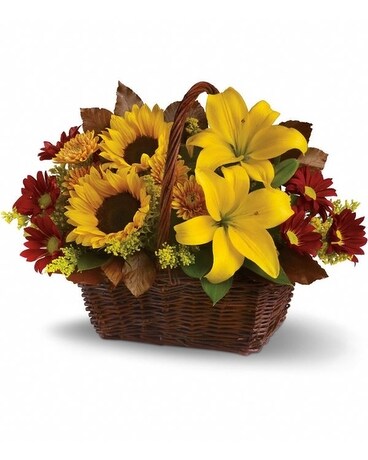 Potomac's Golden Days Basket Flower Arrangement