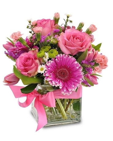 Potomac's Perfectly Pink Cube Flower Arrangement