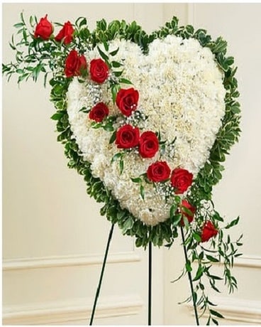 Red & White Bleeding Heart Spray Sympathy Arrangement