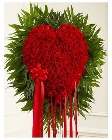 Red Rose Bleeding Heart Sympathy Arrangement