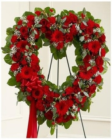 Always Remember Red Floral Heart Tribute Sympathy Arrangement