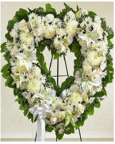 Always Remember White Floral Heart Tribute Spray Sympathy Arrangement