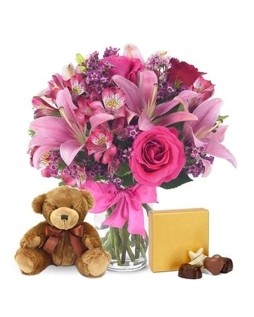 Roses and Lilies Celebration with Bear & Chocolate