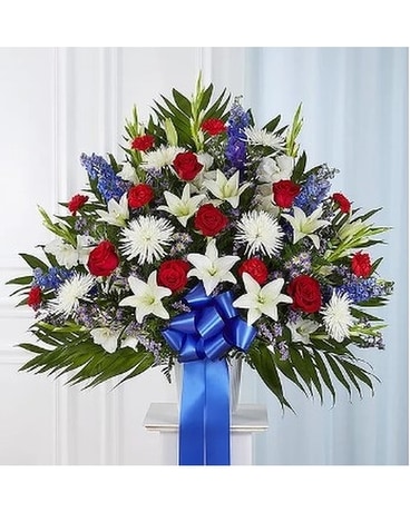 Heartfelt Sympathies Red, White, and Blue Basket Sympathy Arrangement