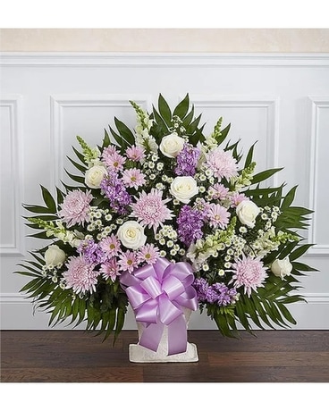 Heartfelt Tribute Lavender & White Floor Basket Sympathy Arrangement