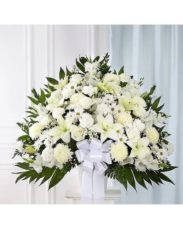 Heartfelt Sympathies White Funeral Standing Basket Sympathy Arrangement