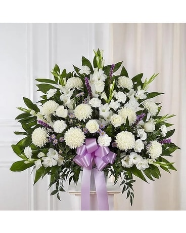 Heartfelt Lavender & White Standing Basket Sympathy Arrangement