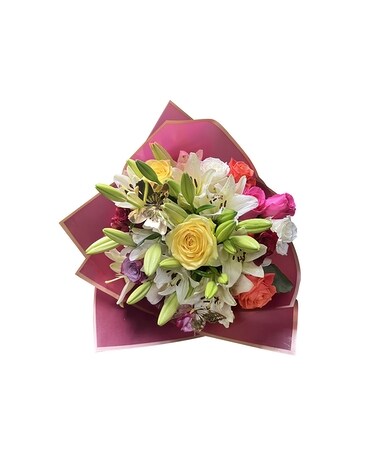 The Ramo Buchon - Roses 'N Lilies Flower Arrangement
