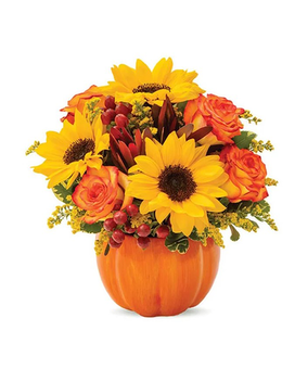 Sunny Fall Pumpkin Flower Arrangement