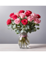 12 Long Stem Pink & Red Roses size,  inches height and  inches wide.
