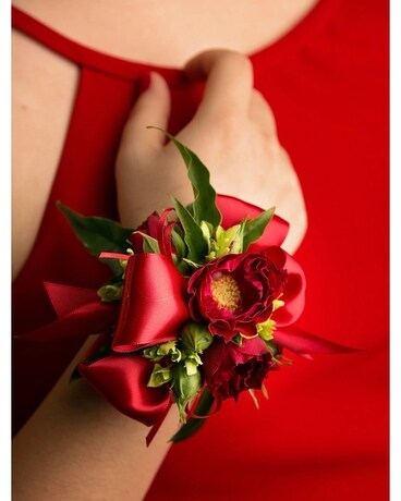 Red Prom Wrist Corsage Flower Arrangement