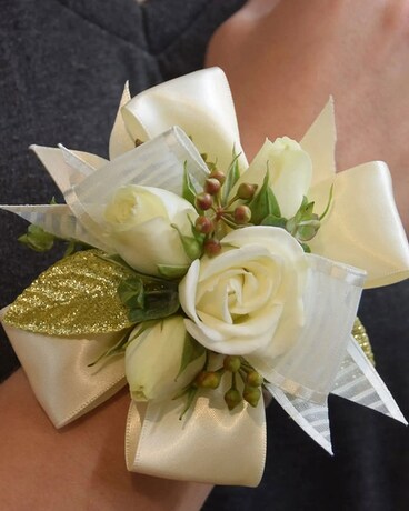 Ivory Prom Wrist Corsage Flower Arrangement