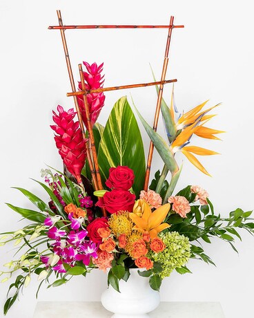 Tropical Sunset Urn Flower Arrangement