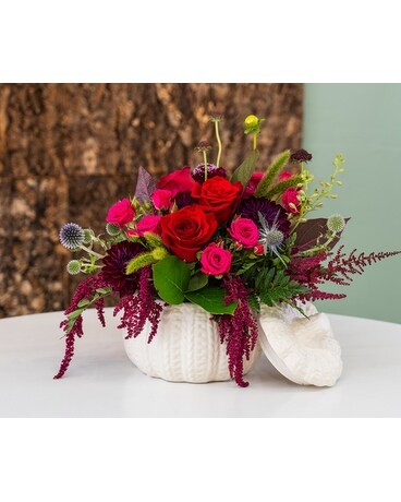 Raspberry Pumpkin Flower Arrangement