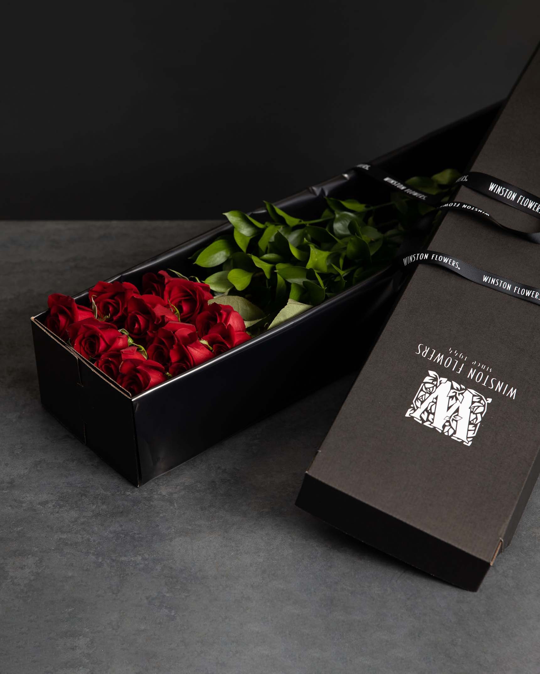 One Dozen Long-Stemmed Roses in Box Flower Arrangement