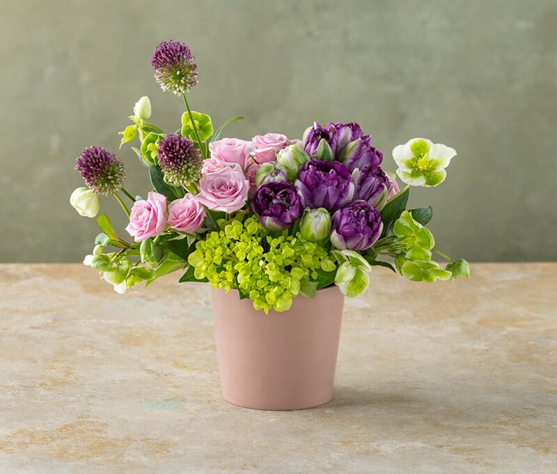 Bouquet of Purple Double Tulips with Greenery