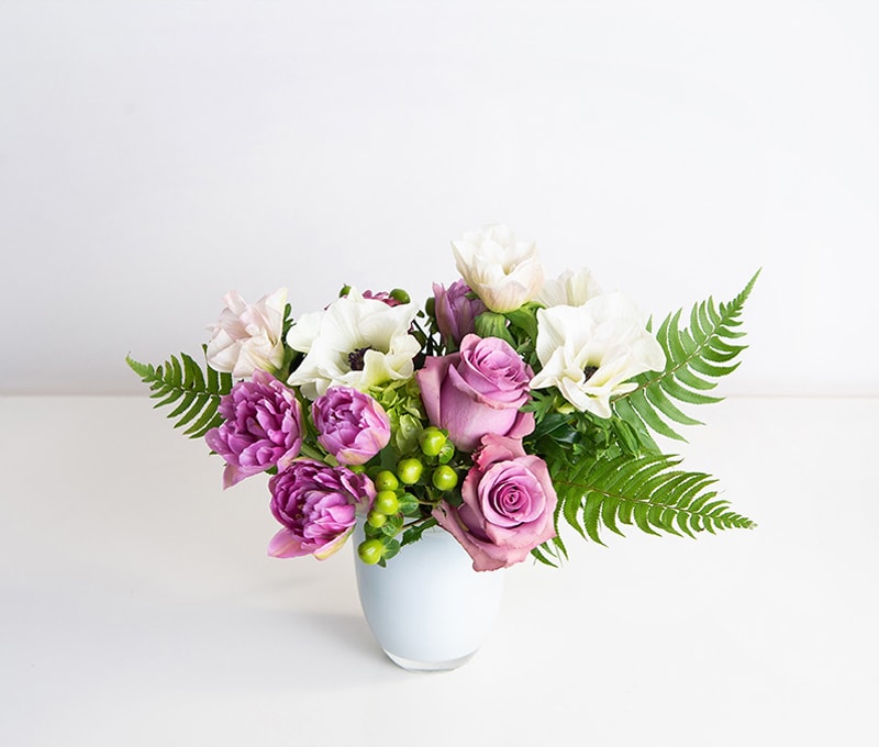 Bouquet of Double Pink and White Tulips with Lavender Accent