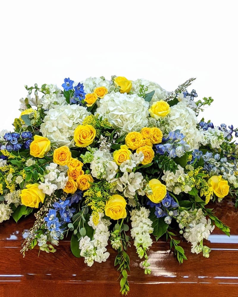 fioreページ Blue and Yellow Casket Cover in Walpole MA - Flowers & More Design