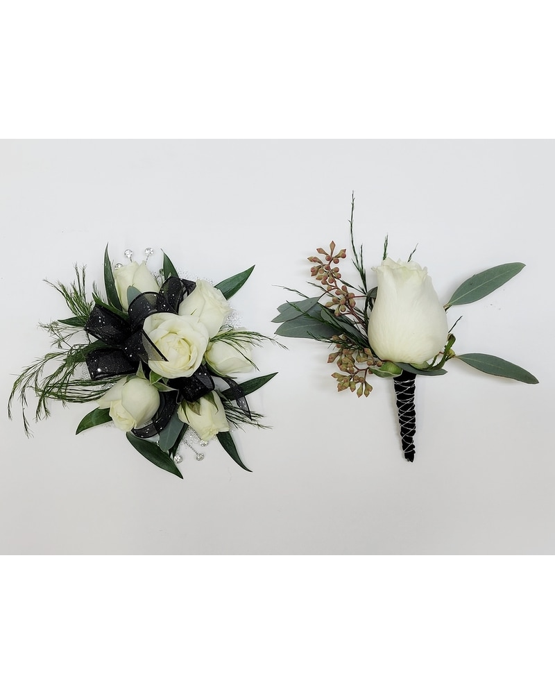 Black and Silver Corsage Set in Melrose MA - Affairs to Remember