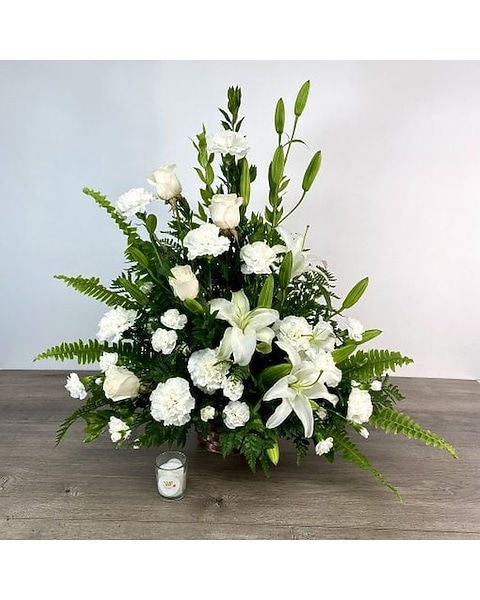PEACEFUL WHITE LILIES BASKET