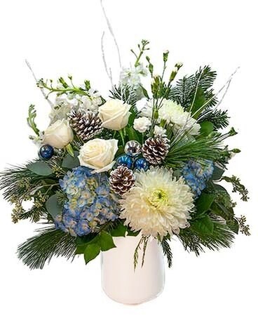 Blue & White Christmas Flower Arrangement