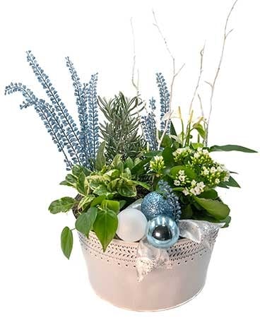 Blue Christmas Planter Flower Arrangement