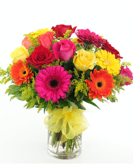 Roses and Gerbera Daisies Flower Arrangement