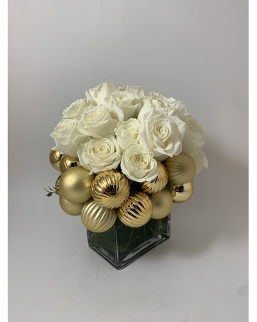 Royal Christmas Roses White & Gold Flower Arrangement
