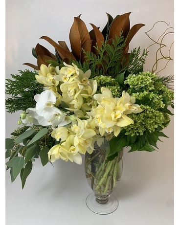 Elegant Pedestal Winter White Flower Arrangement