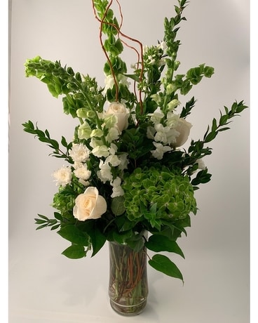 Classic Tall White & Green Flower Arrangement