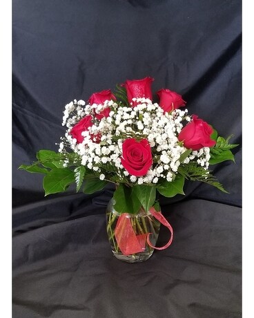 Half Dozen Roses Vased Flower Arrangement