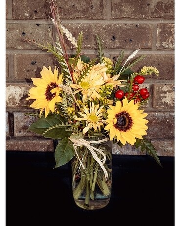 Sunny Fall Ball Jar Flower Arrangement