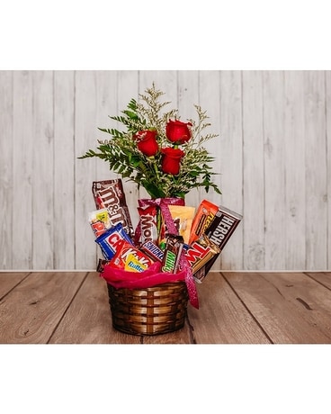 Chocolate Lovers Basket Flower Arrangement