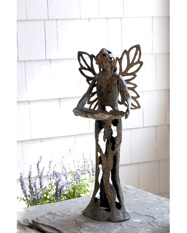 Open Work Angel with Tray Flower Arrangement
