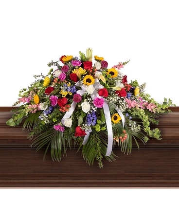 Sunshine and Sentiments Funeral Casket Spray Flowers