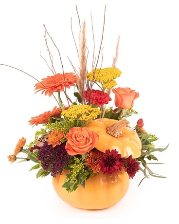 Pumpkin & Petals Flower Arrangement