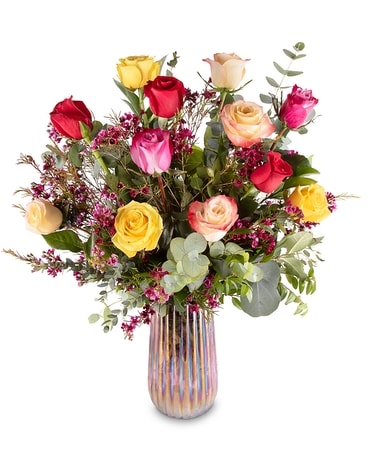 Royal Rainbow Roses Flower Arrangement