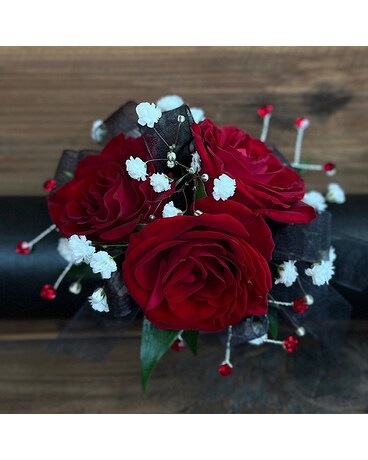 White Sweetheart Rose Corsage - Red Corsage