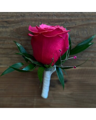 Hot Pink Sweetheart Rose Boutonniere - Ht Pink Boutonniere