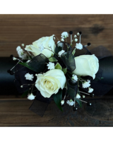 White Sweetheart Rose Corsage - Black, Upgraded in
