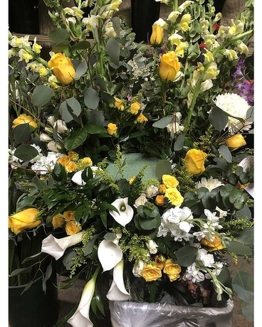 Yellow and White Sympathy Arrangement