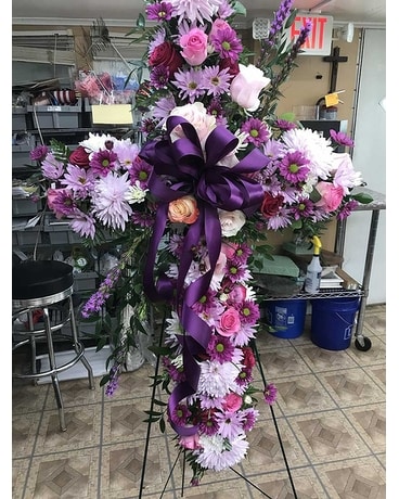 Shades of Purple Cross Spray Wreath