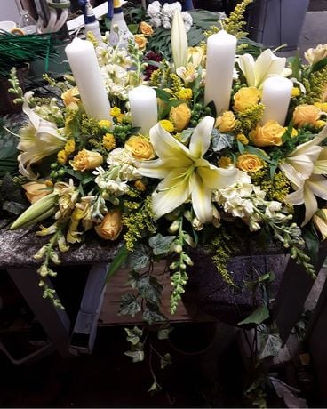 Peaceful Candlelight Funeral Casket Spray Flowers