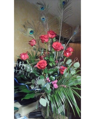 Peacock Feather Roses Flower Arrangement