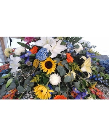 Sunflower Pop Casket Spray Funeral Casket Spray Flowers