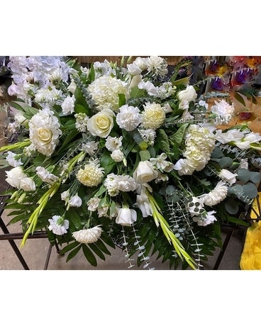 White Remembrance Funeral Casket Spray Flowers