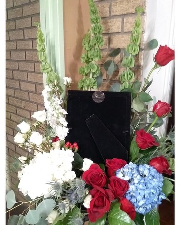 Red White Blue Urn Ring Funeral Arrangement