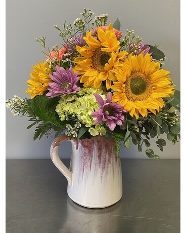 Sunny Summer Pitcher Flower Arrangement