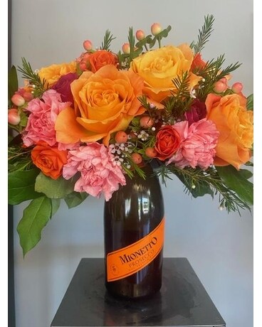 Pop The Bubbly-Champagne and Flowers Flower Arrangement