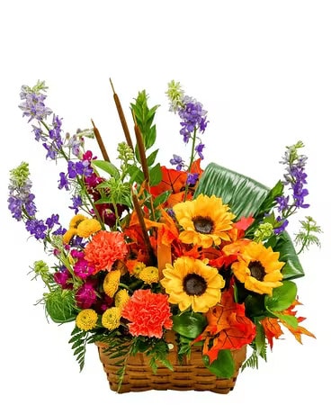 Sunny Harvest Basket Flower Arrangement